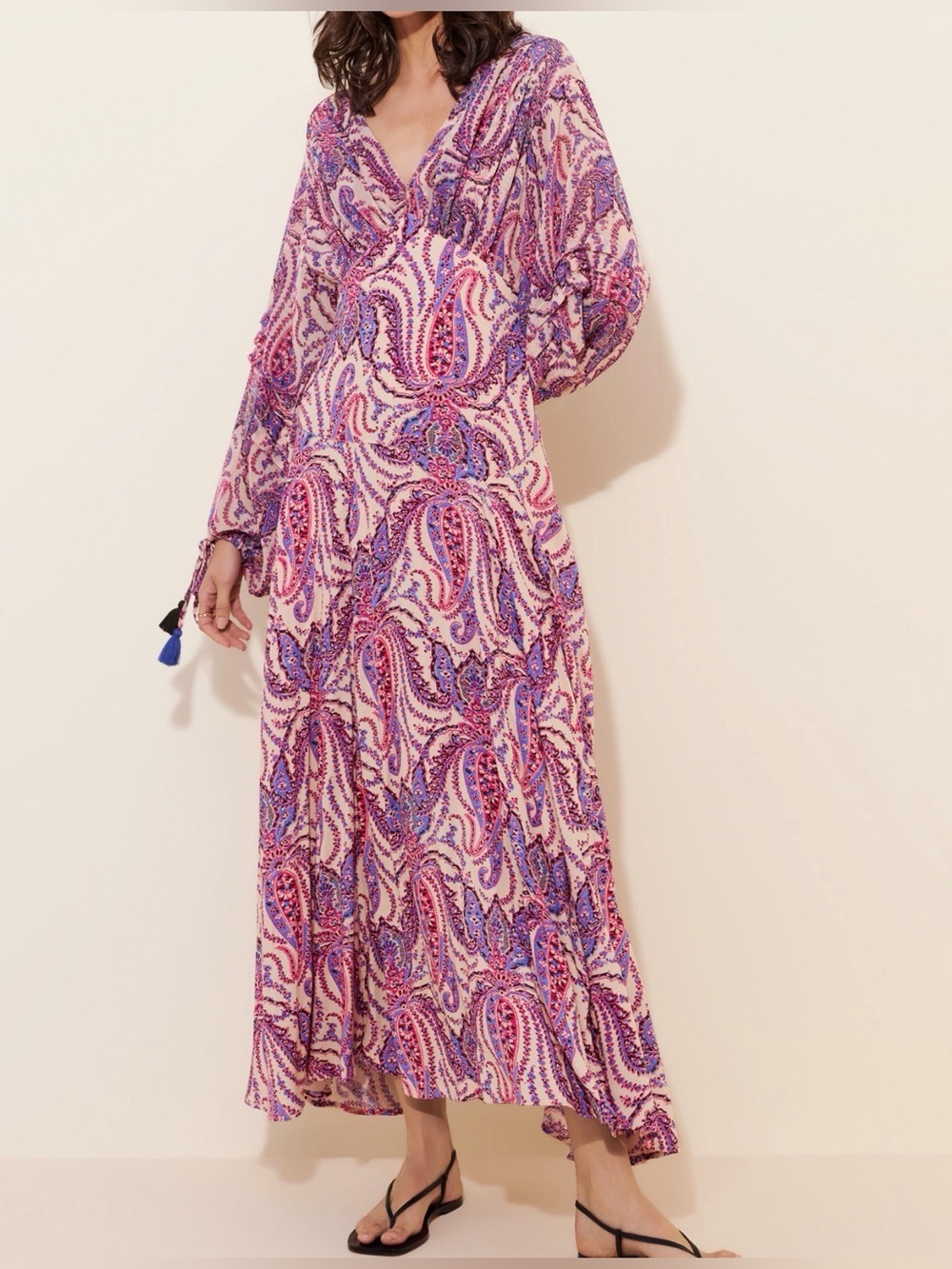 Free People Pink & Purple Paisley V-Neck Maxi Dress 100% viscose